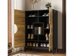 Vitrina y zapatero 2 en 1: diseño moderno con estantes ajustables y amplio espacio de almacenamiento. Negro Online
