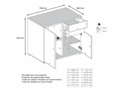 Aparador|Vladon Cajonera Ben, Cómoda con 2 Puertas y 2 Cajones mate/ mate (79 x 74 x 36 cm)