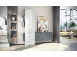 Vladon Mueble recibidor Carlton Set 4, Mueble de entrada compuesto por 1 Perchero, 1 Zapatero, antracita mate/ de alto brillo (156,5 x 193 x 35 cm) Blanco Hot