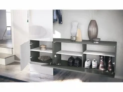 Vladon Mueble recibidor Carlton Set 4, Mueble de entrada compuesto por 1 Perchero, 1 Zapatero, antracita mate/ de alto brillo (156,5 x 193 x 35 cm) Blanco Hot