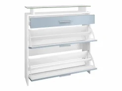 Vladon Mueble recibidor Malea, Mueble de entrada compuesto por 1 Zapatero colgante, 1 Espejo de pared y 2 Percheros, Blanco mate/ de alto brillo Crema Sale