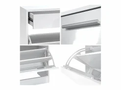 Vladon Mueble recibidor Malea, Mueble de entrada compuesto por 1 Zapatero colgante, 1 Espejo de pared y 2 Percheros, Blanco mate/ de alto brillo Crema Sale