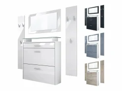 Vladon Mueble recibidor Malea, Mueble de entrada compuesto por 1 Zapatero colgante, 1 Espejo de pared y 2 Percheros, Blanco mate/ de alto brillo Crema Sale
