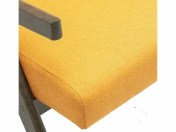 WARREN-Sillón de tela mostaza y madera gris teñida de nogal^Moloo New