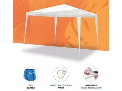 Wasabi Estor Y Toldo|- Carpa Desmontable 3x3 m Cies Blanca – Vientos y Piquetas Fijación – Estructura Aluminio y Acero – Lona Rafia 90gr/m2 – Cenador Jardín – Exteriores