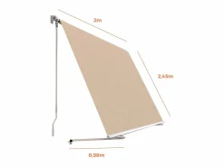 - Toldo Exterior Balcón Arena 200x245cm – Soporte Techo/Pared – Anclaje Barandilla – Estructura Aluminio – Lona UV Poliéster – Manivela Manual – Completo^Wasabi New