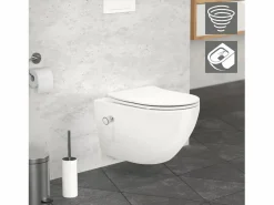 LuxeBath Inodoro Suspendido|WC Cerámico suspendido con bidé sin reborde corto con sistema softclose