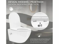 LuxeBath Inodoro Suspendido|WC Cerámico suspendido con bidé sin reborde corto con sistema softclose
