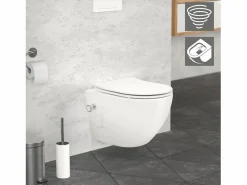 LuxeBath Inodoro Suspendido|WC Cerámico suspendido con bidé sin reborde corto con sistema softclose