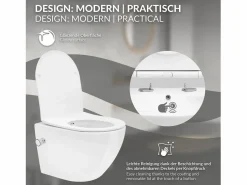 LuxeBath Inodoro Suspendido|WC Cerámico suspendido con bidé sin reborde corto con sistema softclose