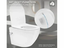 WC cerámico suspendido con función bidé brillante corto 49 cm sin borde^LuxeBath New