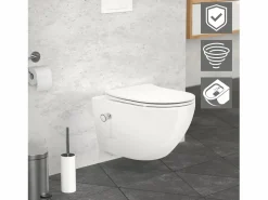 WC cerámico suspendido con función bidé brillante largo 53,5cm sin borde^LuxeBath Best