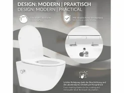 WC cerámico suspendido con función bidé brillante largo 53,5cm sin borde^LuxeBath Best