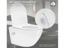 WC cerámico suspendido con función bidé brillante largo 53,5cm sin borde^LuxeBath Best