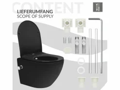 LuxeBath WC cerámico suspendido nanorecubrimiento función bidé corto 49cm softclose Negro Clearance