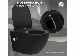 LuxeBath Inodoro Suspendido|WC cerámico suspendido nanorecubrimiento función bidé largo 53,5cm