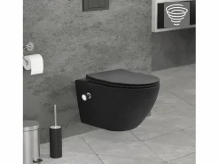 LuxeBath WC cerámico suspendido con función bidé y tornado largo 53,5 cm softclose Negro New