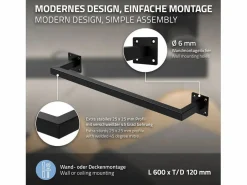 ML-DESIGN 2x Perchero de pared para vestidor/armario barra para ropa/toallas 60x12cm Negro Outlet