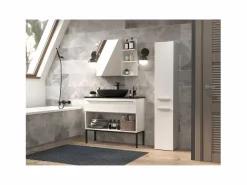 TOPESHOP Columna De Baño|YANA - Mueble de baño con cesto de ropa - 31x30x174 cm - Columna de almacenamiento de baño