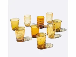 Vaso|Zafferano Melting Pot Juego de 6 Vasos Monocolor - Ámbar - Vidrio Soplado a Mano, 32 cl - Vasos Artesanales para Agua y Cócteles
