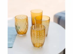 Vaso|Zafferano Melting Pot Juego de 6 Vasos Monocolor - Ámbar - Vidrio Soplado a Mano, 32 cl - Vasos Artesanales para Agua y Cócteles