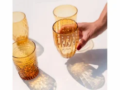 Zafferano Perle Amber Glass - Vidrio de color soplado a boca, 32 cl, hecho a mano - Juego de 2 vasos hechos a mano para agua o cócteles^ New
