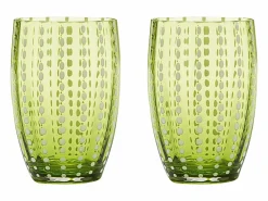 Vaso|Zafferano Perle Glass colores mezclados 2 - Vidrio coloreado soplado, 32 cl, hecho a mano - Juego de 6 vasos artesanales para agua o cócteles