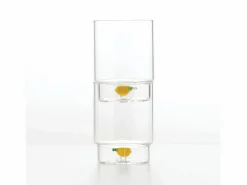 Vaso|Zafferano Teca Frutta - Juego de 6 Vasos de Vidrio Borosilicato con Limón - Vaso de 35 cl Doble Fondo Decorado a Mano, Fácilmente Lavable