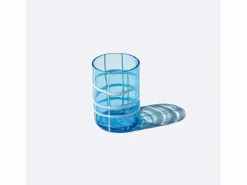 Zafferano Twiddle - Juego de 6 copas de aguamarina de vidrio soplado, 35 cl - Vasos artesanales con decoración blanca, aptos para lavavajillas^ Online