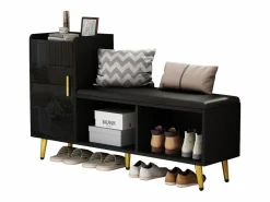 Merax Zapatero - 120 x 35 x 71,5 cm - con asiento tapizado + espacio de almacenaje - aglomerado - Negro Discount