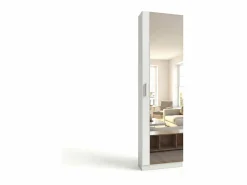duehome Zapatero alto de 1 puerta con espejo en blanco brillo 180x50 cm Roma Blanco Brillo Gris Online
