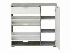 Vente-unique Zapatero ARIETTA - 2 puertas abatibles - Blanco y cemento Gris / Blanco Online