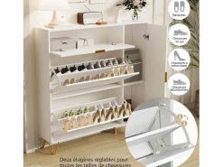 Zapatero de 3 puertas abatibles y 1 puerta, con estantes regulables, 110 x 24 x 118,5 cm^ New