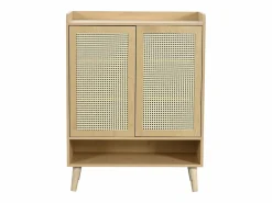 OKWISH Zapatero color natural con 2 puertas de ratán, tiradores y patas de madera Color natural claro Hot