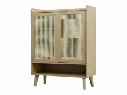 OKWISH Zapatero color natural con 2 puertas de ratán, tiradores y patas de madera Color natural claro Hot