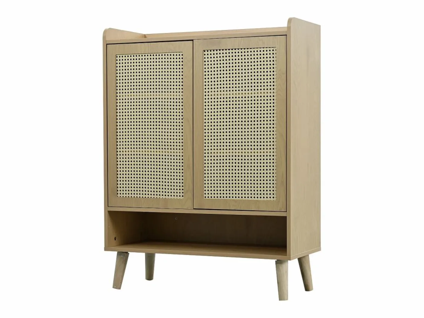 OKWISH Zapatero color natural con 2 puertas de ratán, tiradores y patas de madera Color natural claro Hot