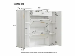 Hauss Spole Zapatero con 2 cajones y 4 puertas - 120x24x107 cm Blanco Online