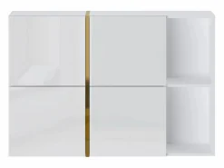 Vente-unique Zapatero|Mueble De Almacenaje|Zapatero con 4 compartimentos abatibles y 2 nichos - Blanco y dorado - MARZIALO