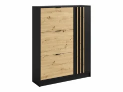 Vente-unique Zapatero|Mueble De Almacenaje|Zapatero con 1 puerta y 3 compartimentos abatibles - Natural y Negro - JANAKIA