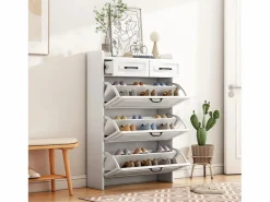 Merax Zapatero|Mueble De Almacenaje|Zapatero con 3 puertas + 2 cajones - zapatero - 80 x 23 x 131 cm - aglomerado -