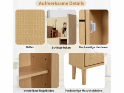 Merax Zapatero|Mueble De Almacenaje|Zapatero con 3 puertas abatibles y 1 cajón, medidas 90 largo x 17 ancho x 125 alto cm imitación madera, efecto caña de ratán, color roble