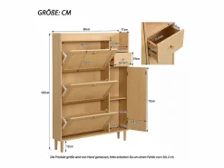Merax Zapatero|Mueble De Almacenaje|Zapatero con 3 puertas abatibles y 1 cajón, medidas 90 largo x 17 ancho x 125 alto cm imitación madera, efecto caña de ratán, color roble