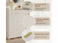 Zapatero con 3 puertas y 2 cajones, estante zapatero basculante, 77 x 24 x 133,5 cm, Blanco Outlet