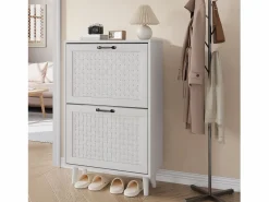 Zapatero con cajones de ratán, patas de madera maciza, MDF, (60x24,1x94 cm)^ New