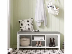 Zapatero con Dos Puertas Cerradas y Dos Estantes, Almacenamiento y Banco con Cojín en Superior，Armarios, FSR35-W ES^Sobuy Online