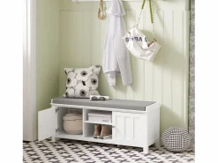 Zapatero con Dos Puertas Cerradas y Dos Estantes, Almacenamiento y Banco con Cojín en Superior，Armarios, FSR35-W ES^Sobuy Online