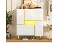 Merax Zapatero|Mueble De Almacenaje|Zapatero con frente brillante - 80 x 25 x 96 cm - LED - Tablero de partículas -