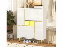 Merax Zapatero|Mueble De Almacenaje|Zapatero con frente brillante - 80 x 25 x 96 cm - LED - Tablero de partículas -