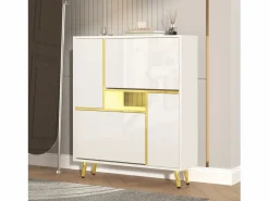 Merax Zapatero|Mueble De Almacenaje|Zapatero con frente brillante - 80 x 25 x 96 cm - LED - Tablero de partículas -