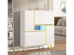 Merax Zapatero|Mueble De Almacenaje|Zapatero con frente brillante - 80 x 25 x 96 cm - LED - Tablero de partículas -